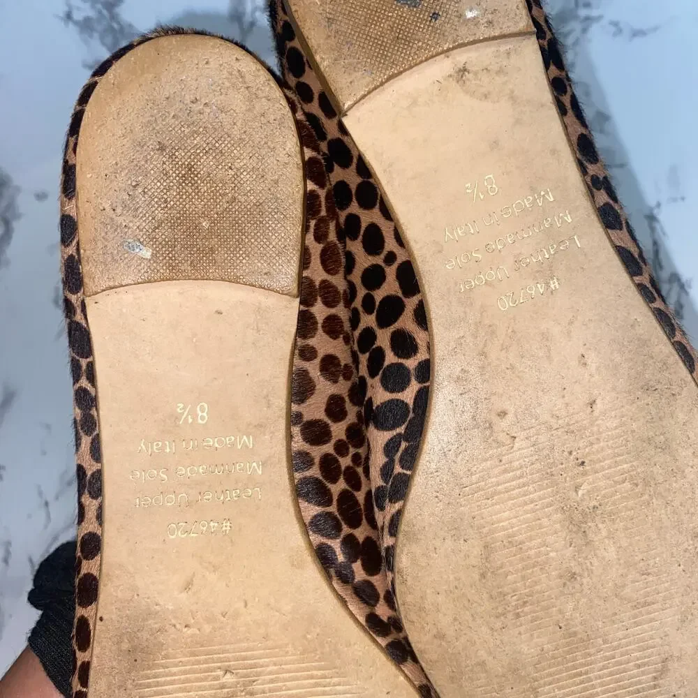 Garnet Hill Brown Calf Hair Animal Print Adrian Pointed Ballet Flats Women's 8.5
